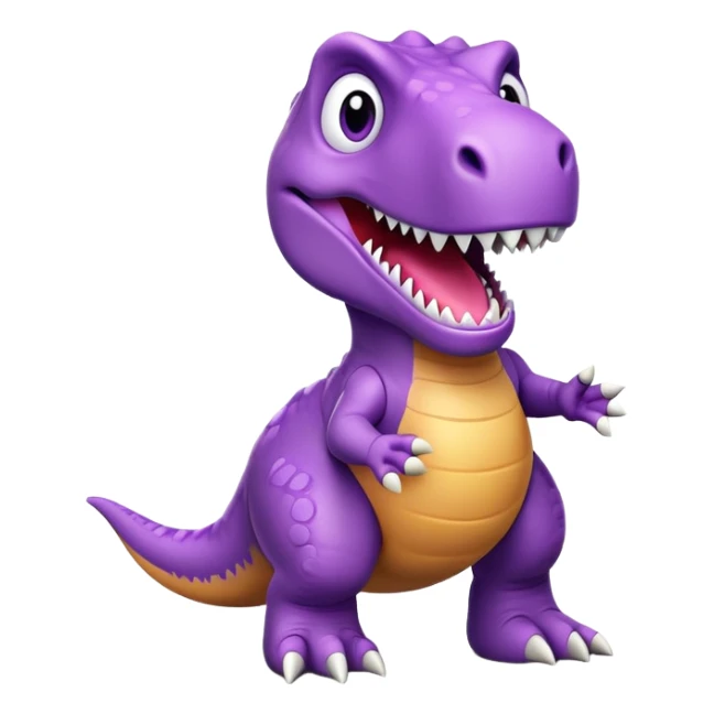 A purple toy T-Rex dinosaur with a happy expression and short arms sticker