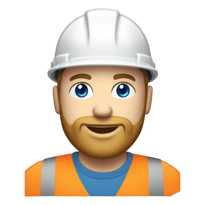 white man with white beard blue eyes and hard hat sticker