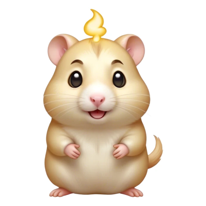 Cinematic Comical Cream Hamster Portrait Emoji, Head tilted dramatically with an exaggeratedly amused expression, featuring a striking cream coat with a luminous sheen, wide, expressive dark eyes filled with playful disbelief, Simplified yet hilariously expressive features, highly detailed, glowing with a slightly sassy glow, high shine, dramatic yet playful, stylized with an air of cheeky mischief, bright and endearing, soft glowing outline, capturing the essence of a spirited and over-the-top hamster, so meme-worthy it feels like it could side-eye its way into internet fame instantly! sticker