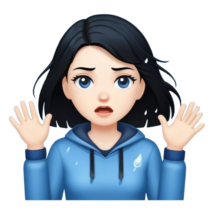 Girl with black hair getting hit by hail sticker