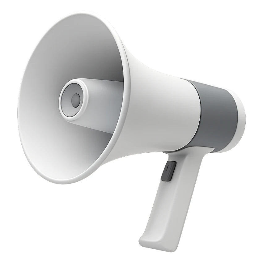 modern style megaphone (loudspeaker) turned 3/4 view, no text, clean and contemporary design sticker