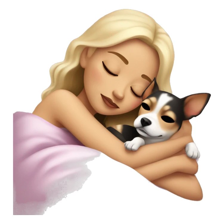 a white sking girl sleeping with her chihuahua  sticker