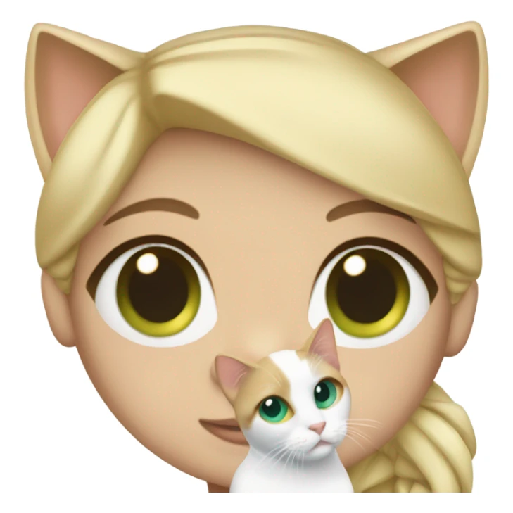 Blue eyes blonde girl, holding a calico cat with green eyes sticker