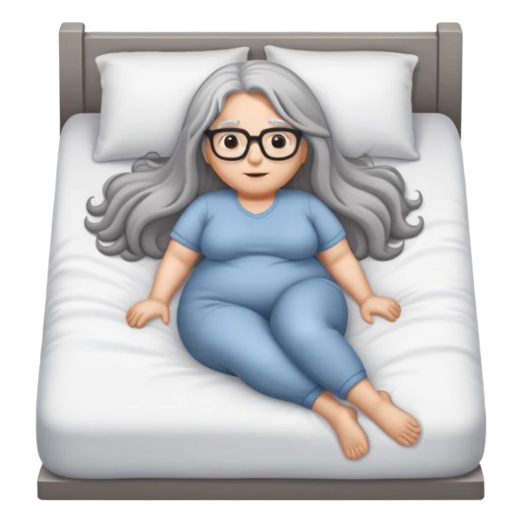 Curvy intimate long gray hair glasses bed pose full body sticker