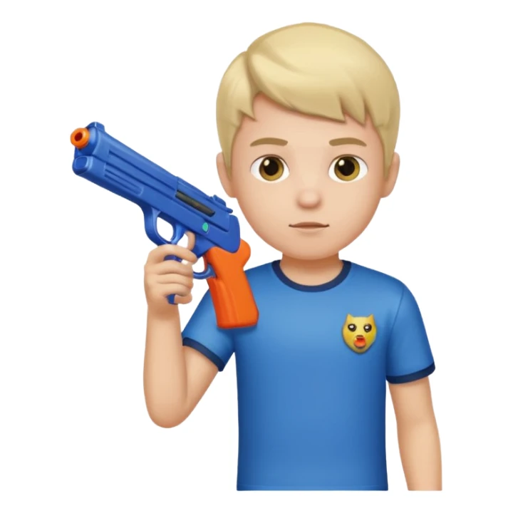 Boy puting gaming shoting shirt and shoting gun sticker