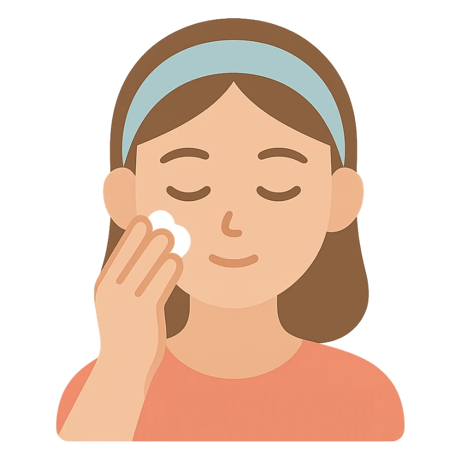 moça fazendo skincare no rosto, traços suaves sticker