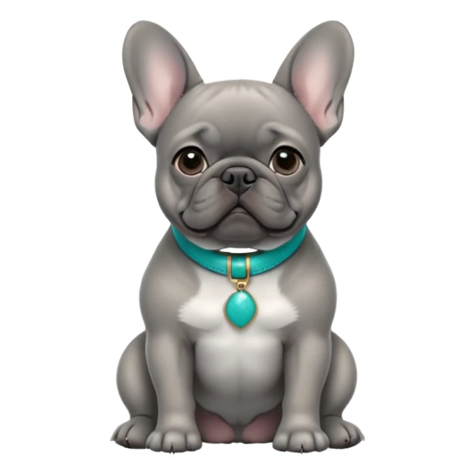 Grey French bulldog with turquoise collar sitting facing forward sticker