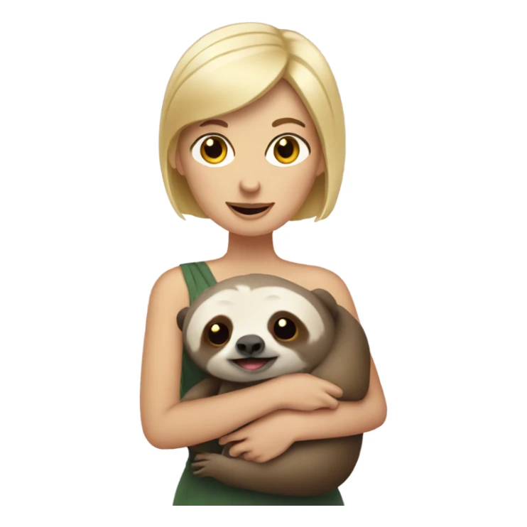 Lady with short blonde hair holding a sloth sticker