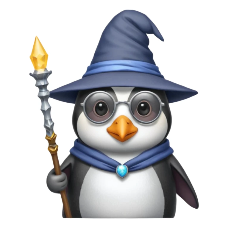Penguin white wizard sit and wand and old man sunglasses sticker