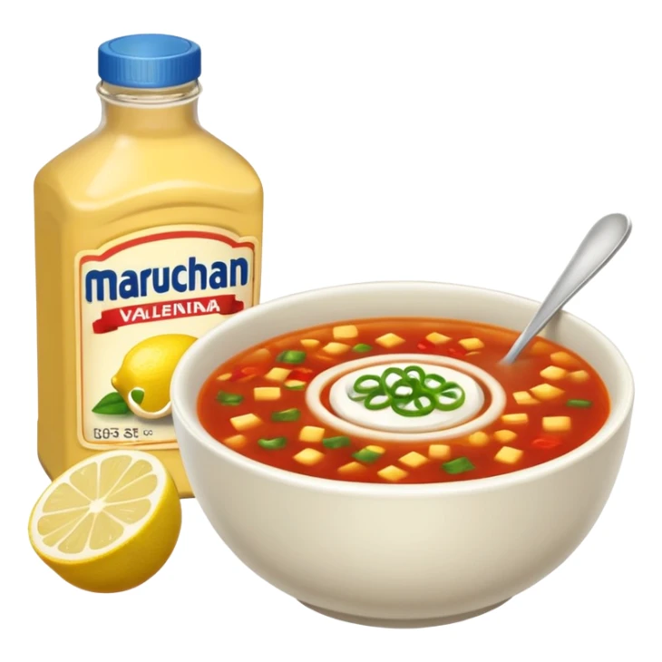 Vasos de sopa maruchan con un limón y una botella de salsa valentina sticker