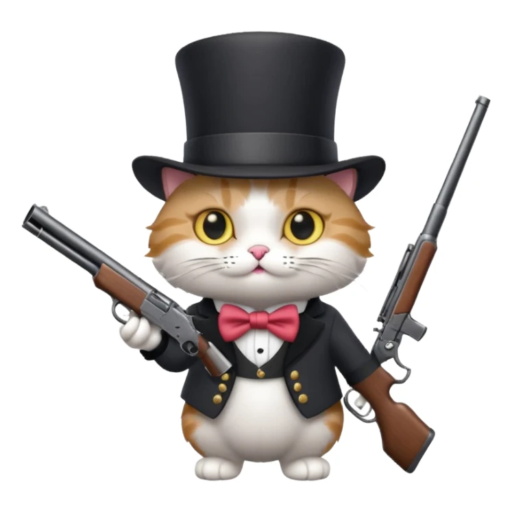 A cat with a top hat and a 24-gauge shotgun sticker