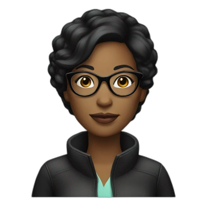 black hair woman designer with glasses sticker