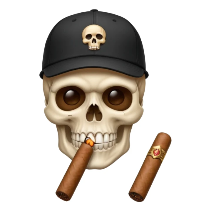 Skull head with a black baseball cap with a cigar in his mouth sticker