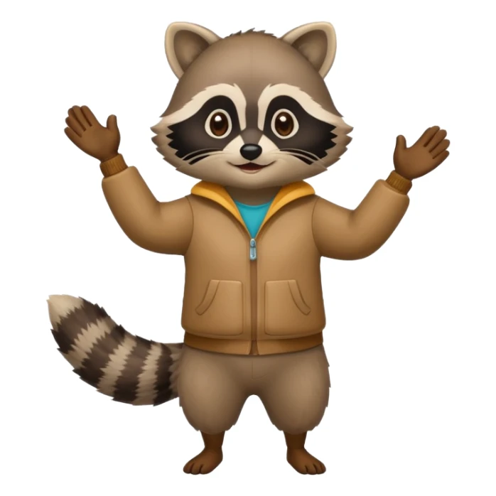 a full body raccoon celebrating hands up wearing fun outfit sticker