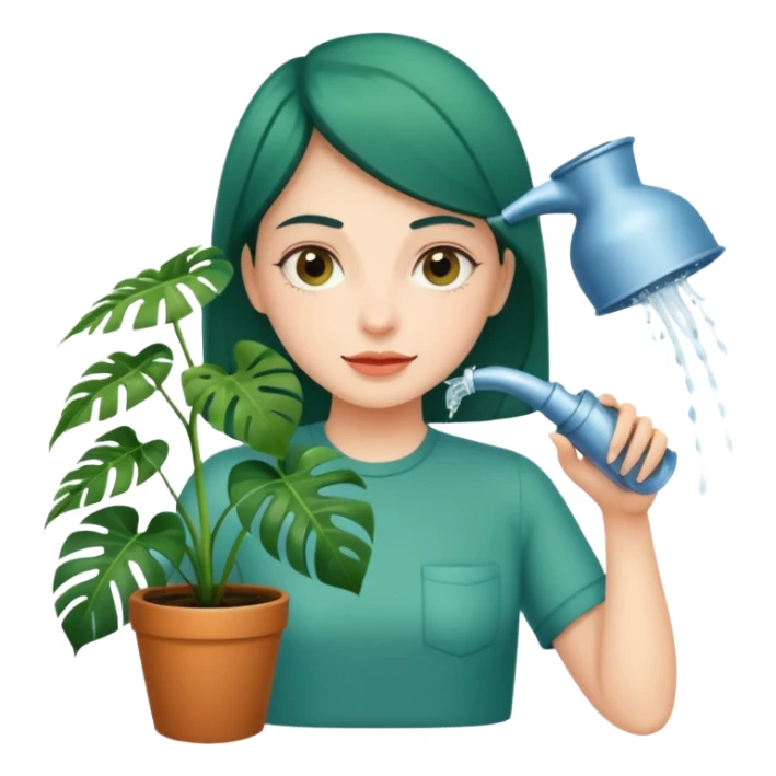 woman watering her monstera plant sticker