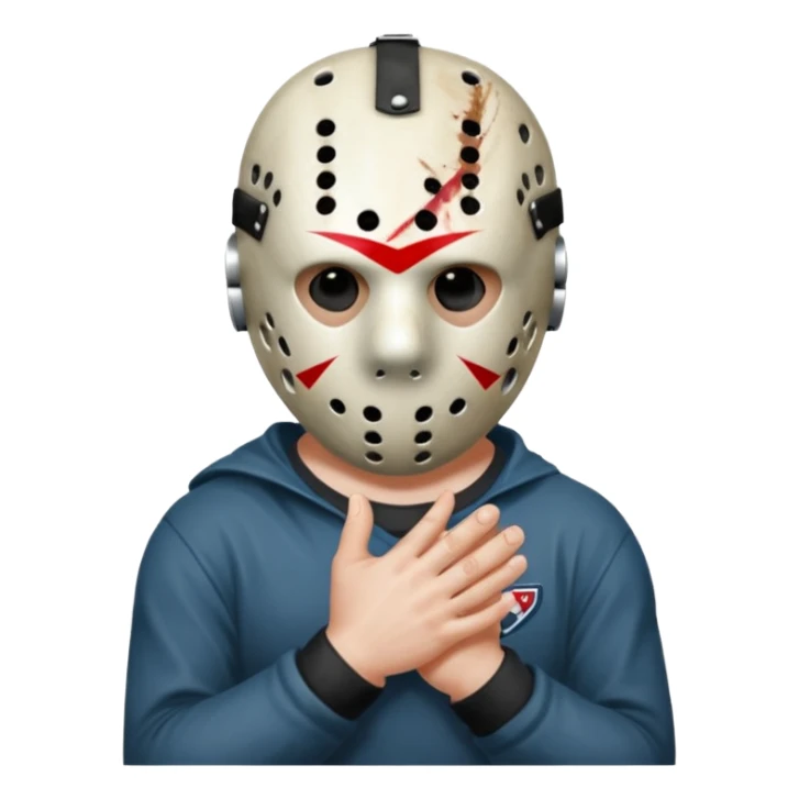 Jason Voorhees, looking cute, with his hands clasped in front of him, at a sideways angle, looks like he is in love sticker