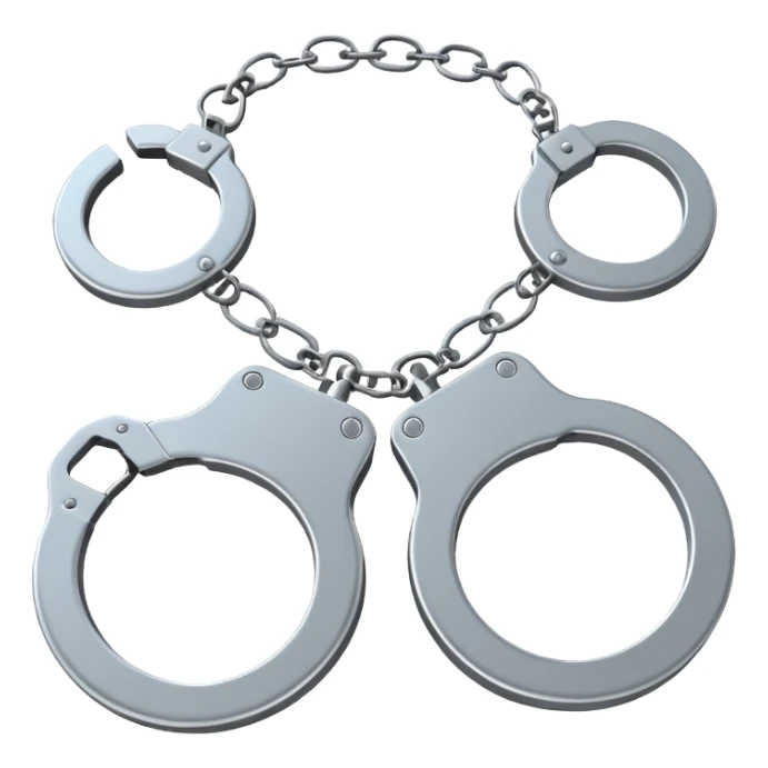  metallic handcuffs emoji, reflective metal, simple flat vector design, futuristic style sticker