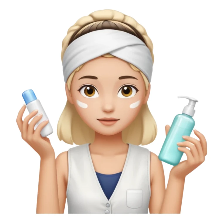 Clean girl aesthetic emoticons, apply skincare products, headband, glowing skin, white vest, soft lighting sticker