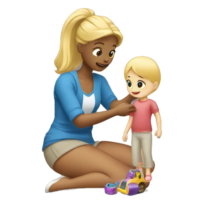 blonde women playing with blonde child with toys sticker