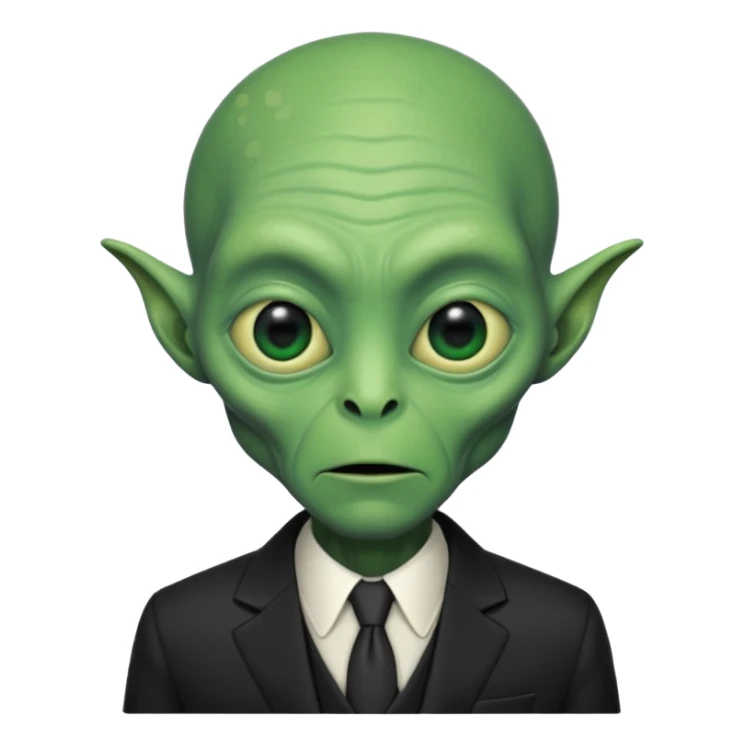 an old alien with black suit, green skin, neutral

 sticker