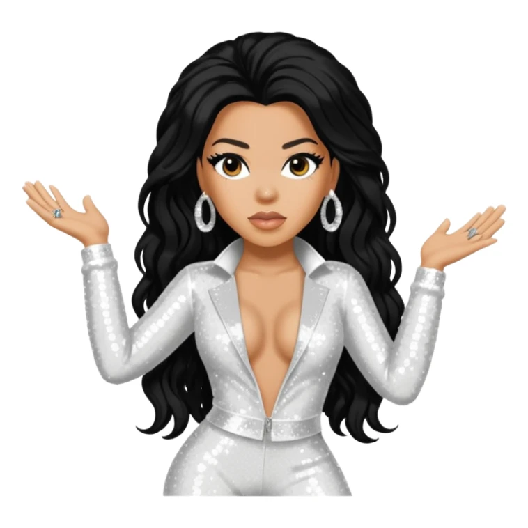 Keyshia Cole with long black hair, white sequin outfit sticker