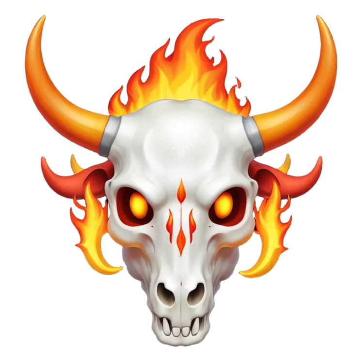 white bull skull with bright red-orange flaming horns sticker