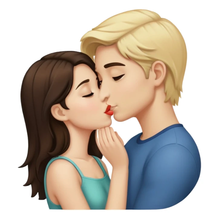Blonde boy and brunette girl kissing sticker