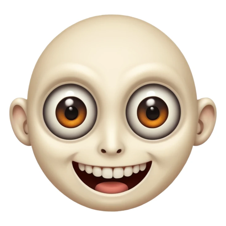 a creepy face with huge eyes and a big grin sticker
