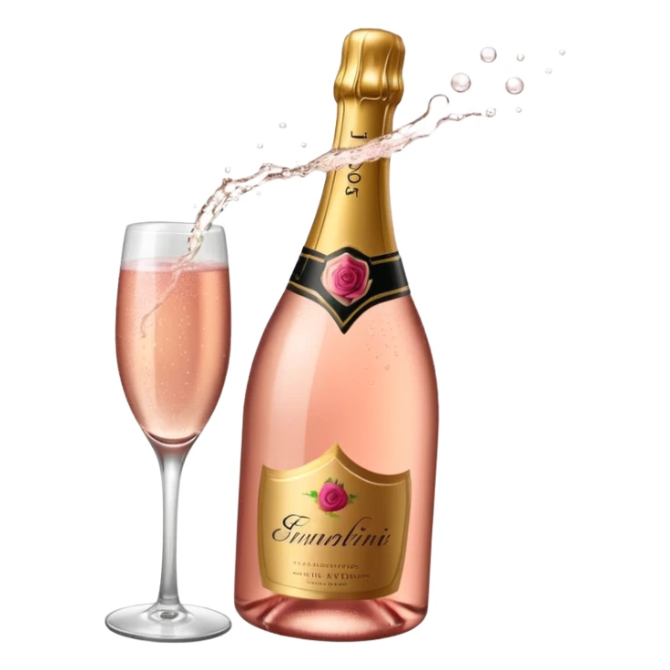 bottle of sparkling rose champagne tilted up and to the right sticker