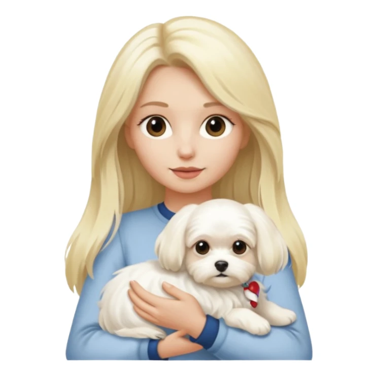 blonde long haired woman holding Maltese dog sticker