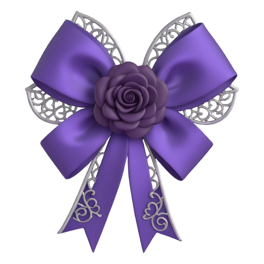 gothic bow, deep purple satin, silver filigree, black rose accent, elegant and moody sticker