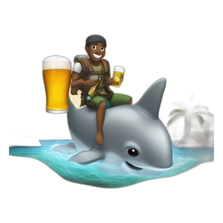 Amine matué sur le dos d'un dauphin avec une bière sticker