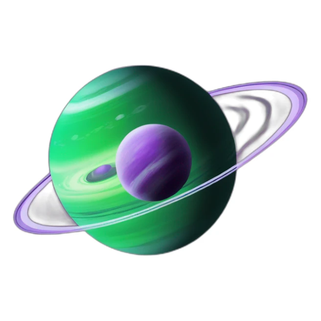 green planet with purple saturn rings and white moon sticker