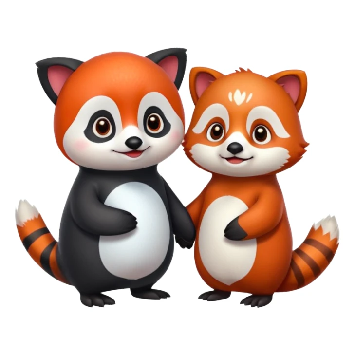A cartoon  cute one penguin and one red panda  seperste animals not a combination of the animals holding "hands" sticker