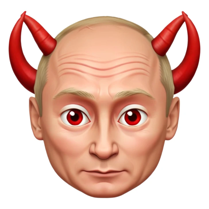 face of Vladimir Putin as a devil with red skin, horns, mischievous expression sticker