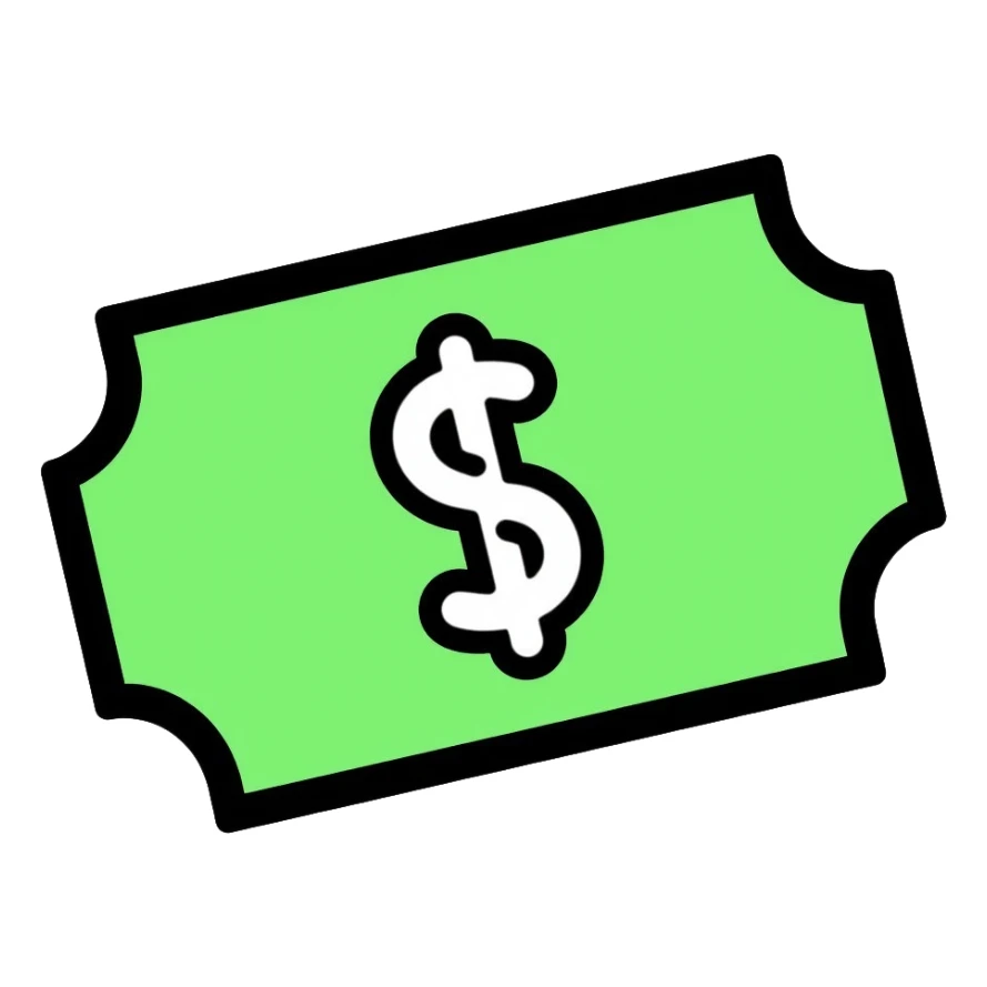 A green raffle ticket with a number on it, green color scheme sticker