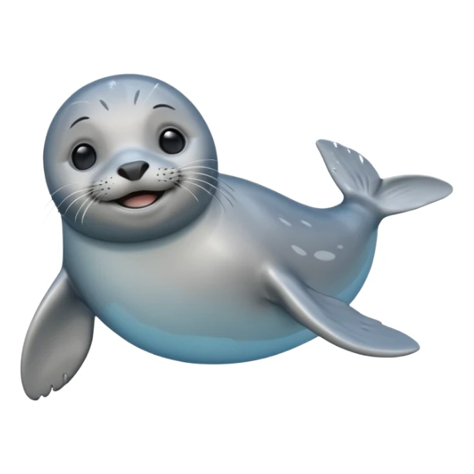 A 3D cartoon seal swimming with visible flippers, calm blue water, soft sunlight, Memoji-style realism. sticker