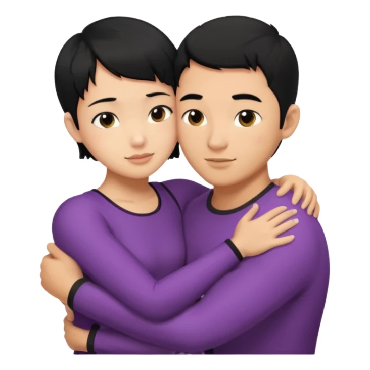 buff Asian Man black hair hugging girl with black pixie cut  sticker
