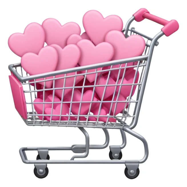 pink shopping cart filled with pink hearts sticker