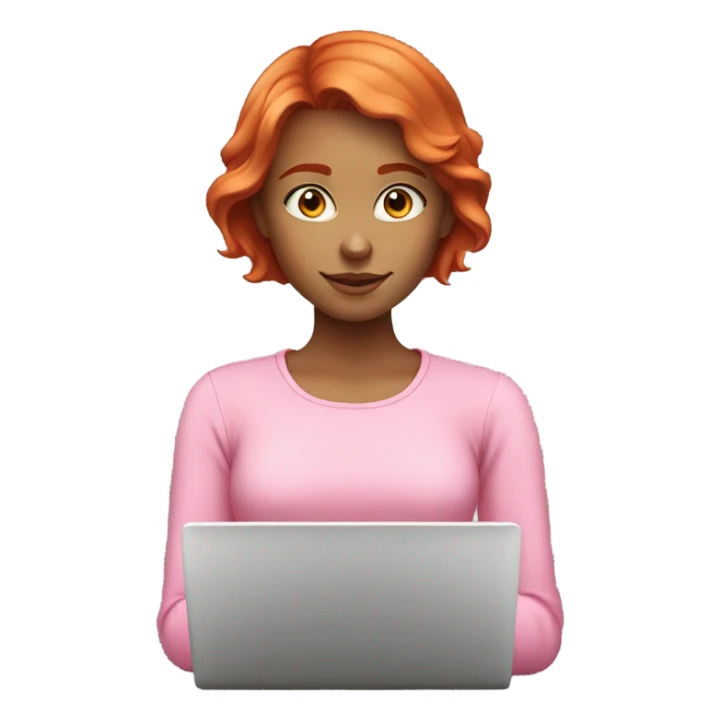 red head girl with short hait and pink longsleeve works at  laptop sticker