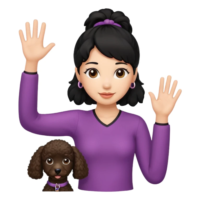 Ponytail black hair girl with brown Poodle say goodbye  sticker