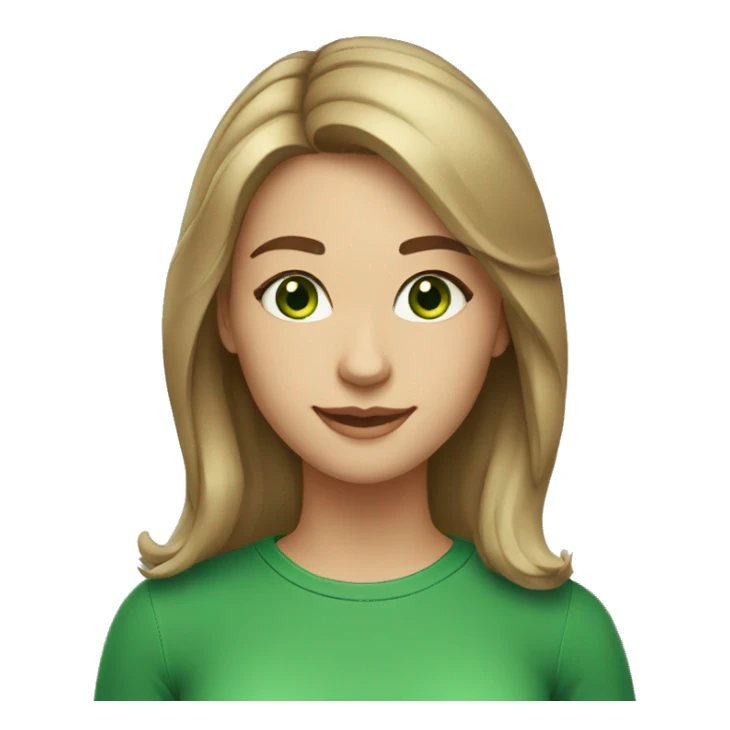 a 25-year-old girl with dark blonde mid-lenght hair with green eyes, smiling sticker