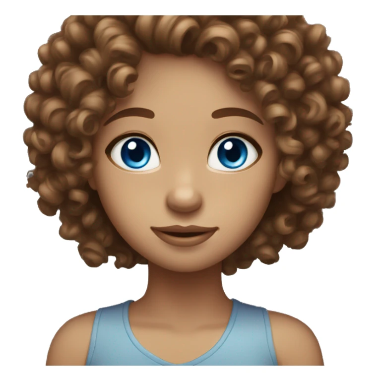 Brown curly hair blue eyes light skin girl in love sticker