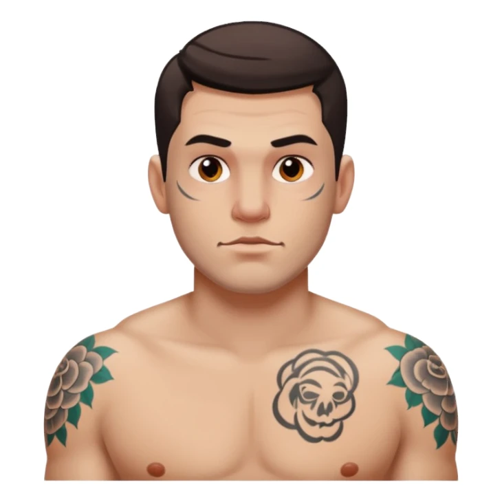 tattoo man, white skintone,tattoos on face, more visible, bulky man with tattos on his chest. sticker