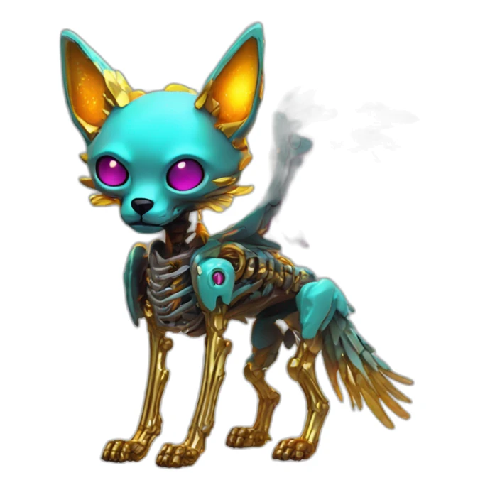 Melting Neon and gold Zombie skeleton fox with wings and prosthetic leg  sticker
