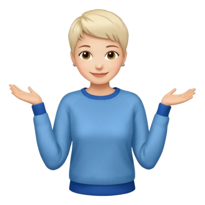 woman sitting chair short pixie hair jeans sweater smile  sticker