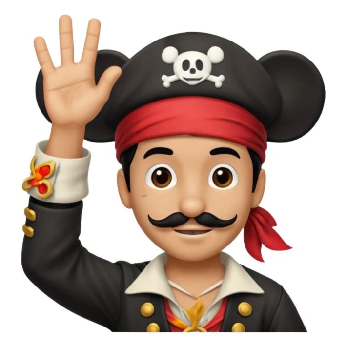 Pirate wearing Mickey Mouse ears raising his hand sticker