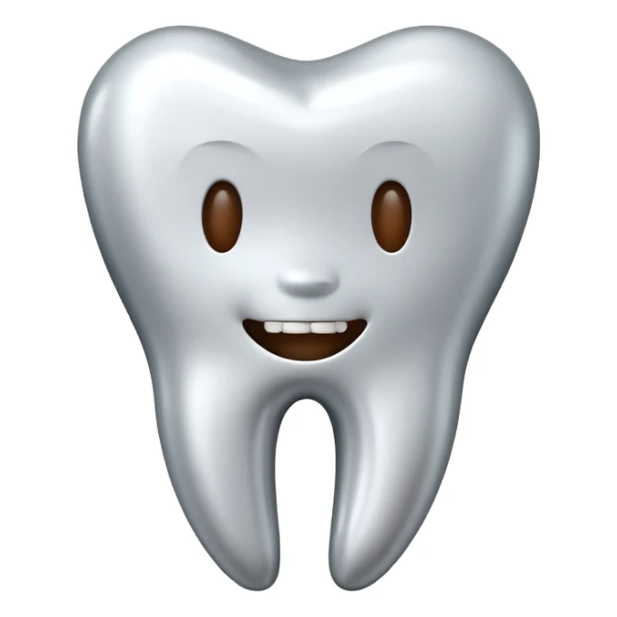 human tooth emoji, smooth chrome ceramic-metal texture, clean medical luxury aesthetic, isolated on white, no face sticker