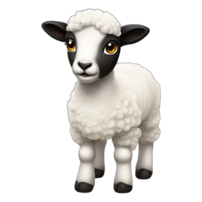 a white face black hair lamb with two feet and two hands sticker