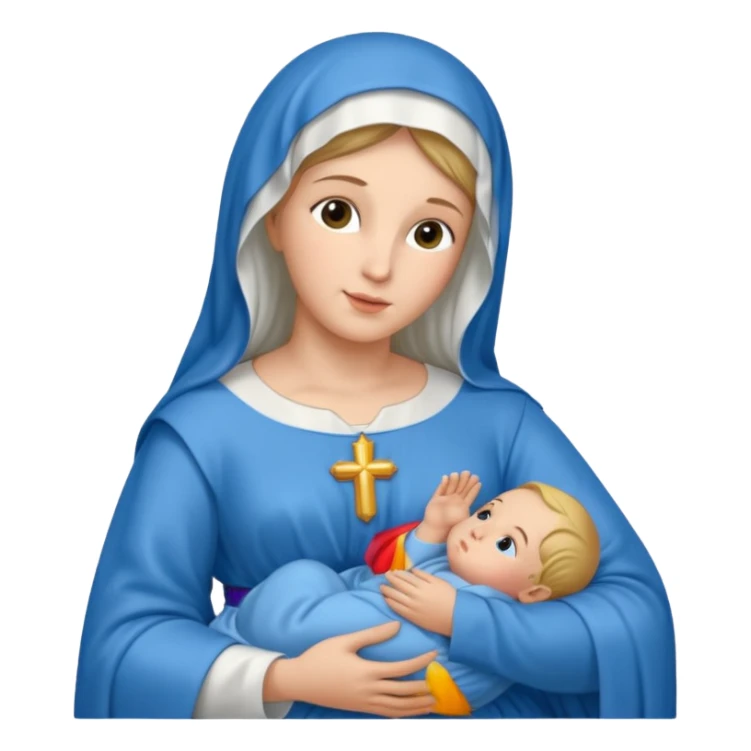 Virgin Mary in blue holding baby Jesus sticker